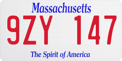MA license plate 9ZY147