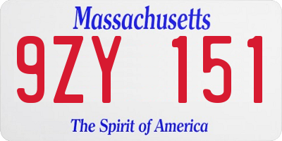 MA license plate 9ZY151