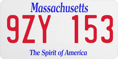 MA license plate 9ZY153