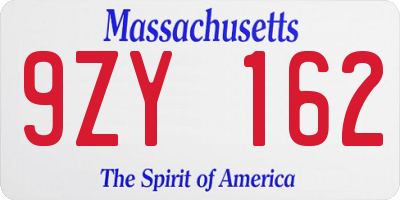 MA license plate 9ZY162