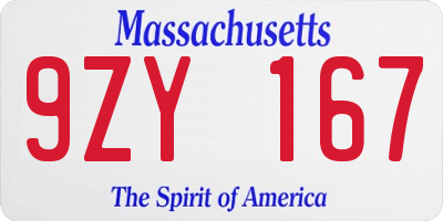 MA license plate 9ZY167