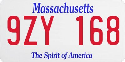 MA license plate 9ZY168