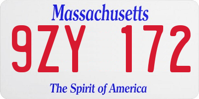 MA license plate 9ZY172