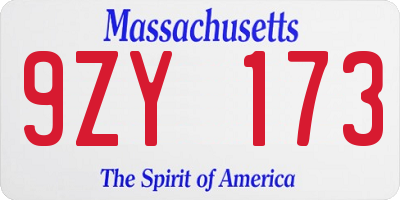 MA license plate 9ZY173