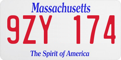 MA license plate 9ZY174