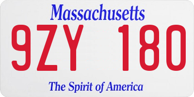 MA license plate 9ZY180