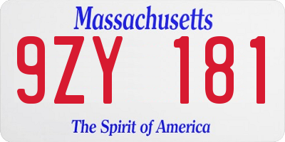 MA license plate 9ZY181