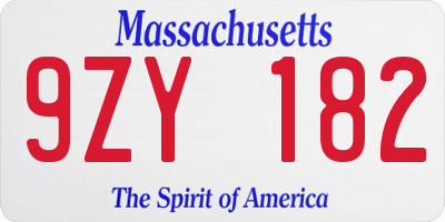 MA license plate 9ZY182