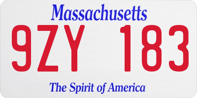 MA license plate 9ZY183