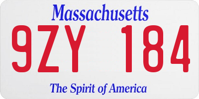 MA license plate 9ZY184