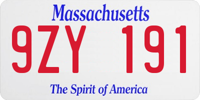 MA license plate 9ZY191
