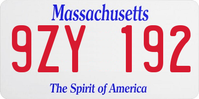 MA license plate 9ZY192