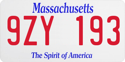 MA license plate 9ZY193
