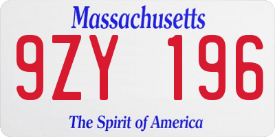 MA license plate 9ZY196