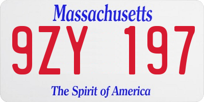 MA license plate 9ZY197