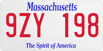 MA license plate 9ZY198