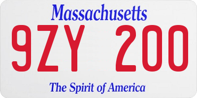 MA license plate 9ZY200