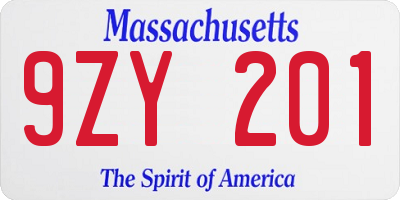 MA license plate 9ZY201