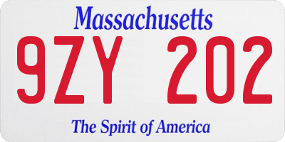 MA license plate 9ZY202