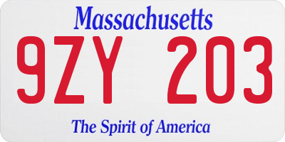 MA license plate 9ZY203