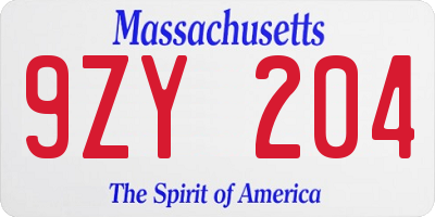 MA license plate 9ZY204