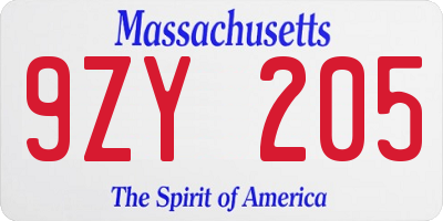 MA license plate 9ZY205