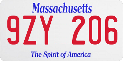 MA license plate 9ZY206