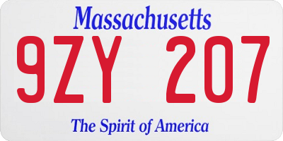 MA license plate 9ZY207