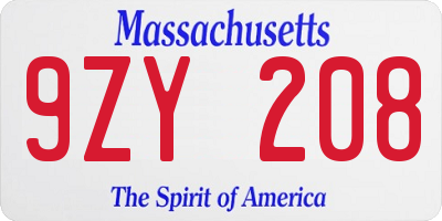 MA license plate 9ZY208