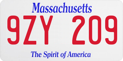 MA license plate 9ZY209