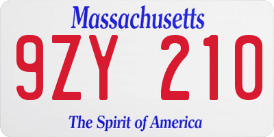 MA license plate 9ZY210