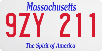 MA license plate 9ZY211