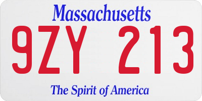 MA license plate 9ZY213