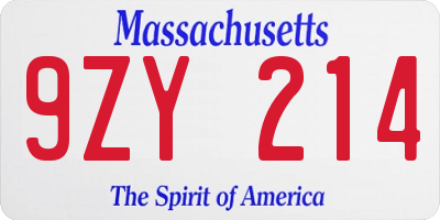 MA license plate 9ZY214