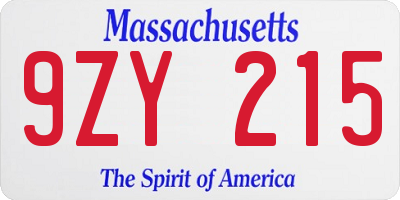 MA license plate 9ZY215