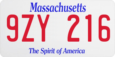 MA license plate 9ZY216