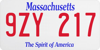 MA license plate 9ZY217