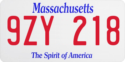 MA license plate 9ZY218