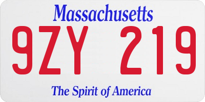 MA license plate 9ZY219