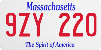 MA license plate 9ZY220