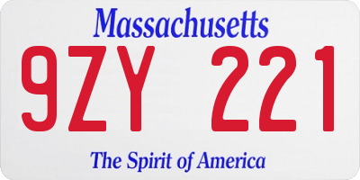 MA license plate 9ZY221