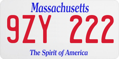 MA license plate 9ZY222