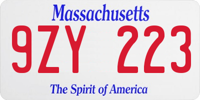 MA license plate 9ZY223