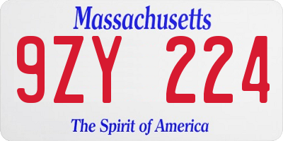 MA license plate 9ZY224