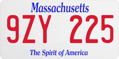 MA license plate 9ZY225