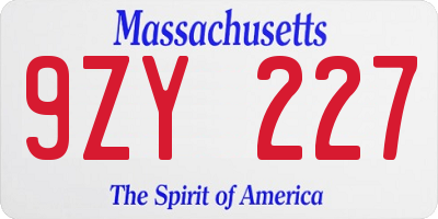 MA license plate 9ZY227