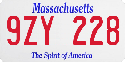 MA license plate 9ZY228