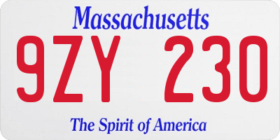 MA license plate 9ZY230