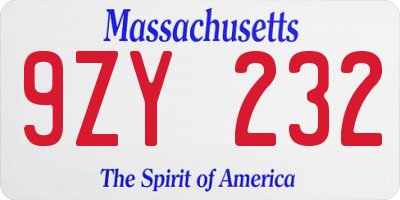 MA license plate 9ZY232