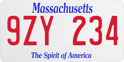 MA license plate 9ZY234